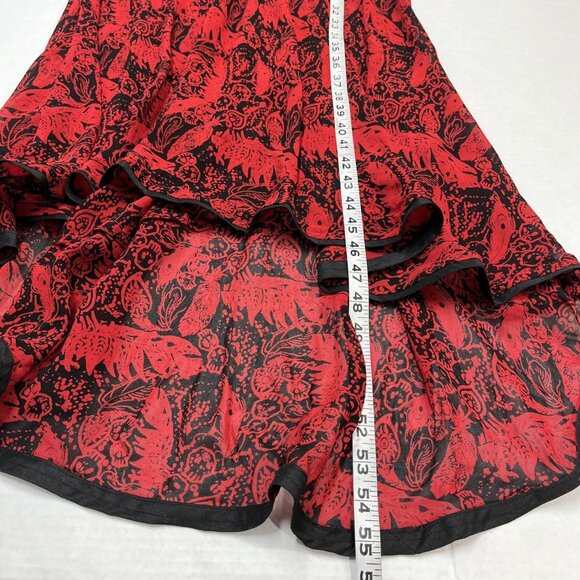 Maxi Dress Womens M Red Black Floral Mixed Media Embroidered Sheer Chiffon Boho - Picture 5 of 8